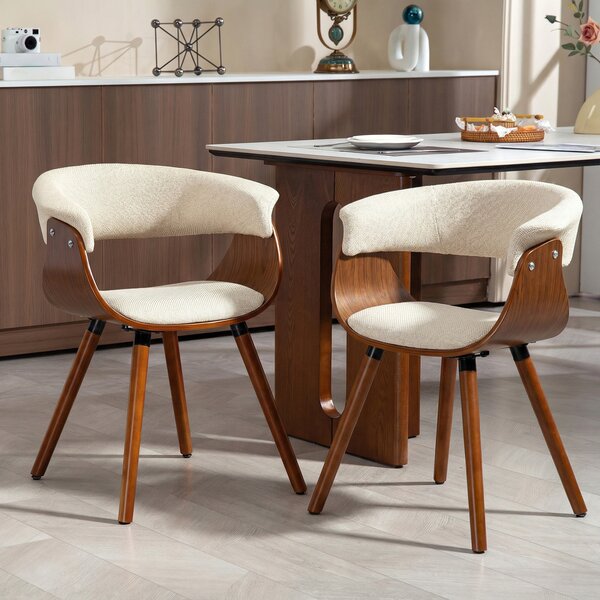 HOMCOM Set di 2 sedie da pranzo, sedie da cucina imbottite con schienale curvo e gambe in legno massello, beige | Aosom Italy