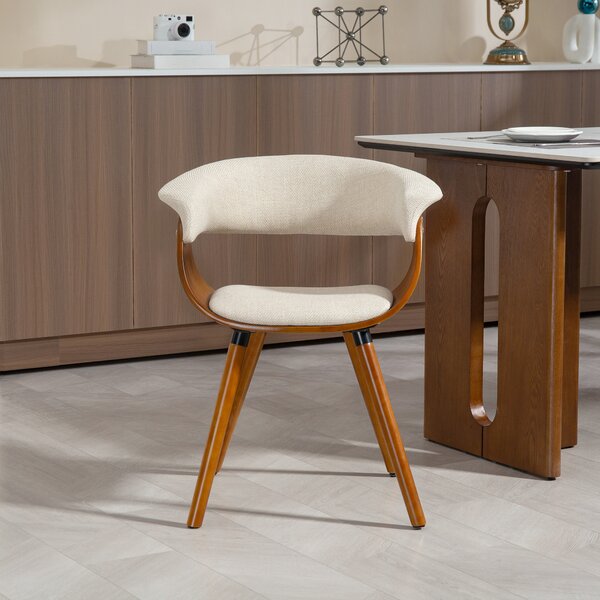 HOMCOM Sedia da pranzo, tessuto effetto lino, schienale curvo, gambe in legno, Beige | Aosom Italy