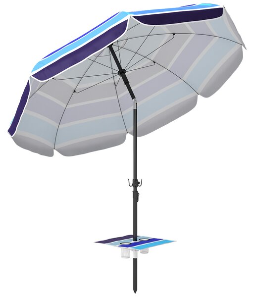 Outsunny Ombrellone da Spiaggia con Tavolino e Portabicchieri, in Metallo e Poliestere, Ø198x214 cm, Multicolore | Aosom Italy