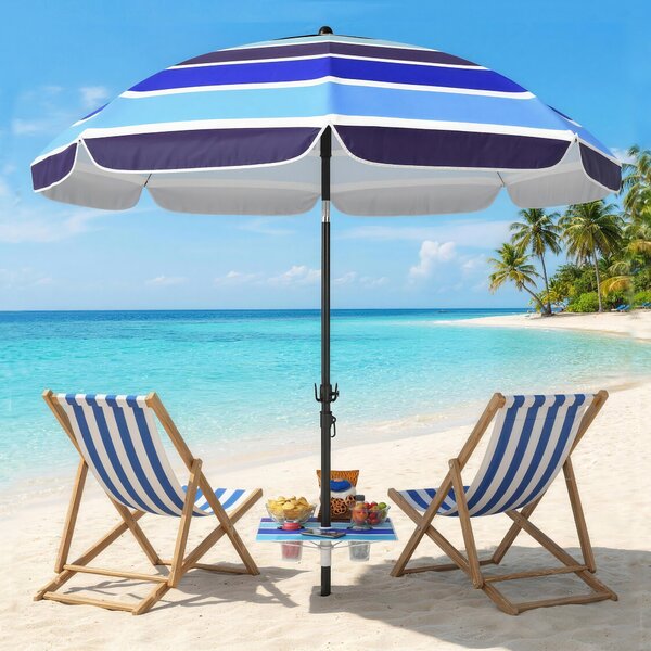 Outsunny Ombrellone da Spiaggia con Tavolino e Portabicchieri, in Metallo e Poliestere, Ø198x214 cm, Multicolore | Aosom Italy