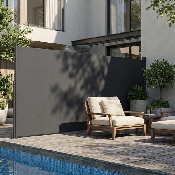 Outsunny Tenda Laterale Retrattile Impermeabile e UV 50+, in Alluminio, Acciaio e Poliestere, 420x185 cm, Grigio Scuro | Aosom Italy