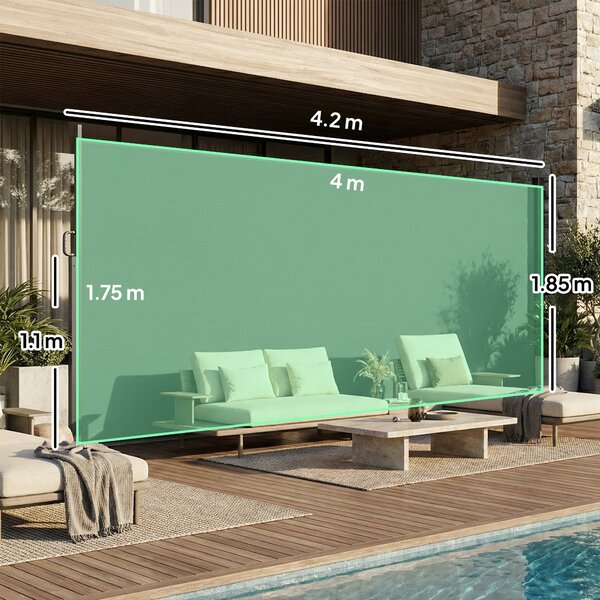 Outsunny Tenda Laterale Retrattile Impermeabile e UV 50+, in Alluminio, Acciaio e Poliestere, 420x185 cm, Grigio Scuro | Aosom Italy