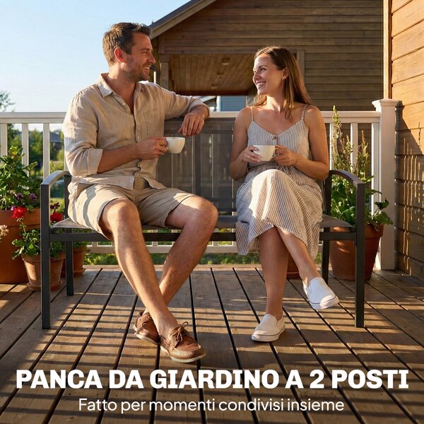 Outsunny panca da giardino in metallo, 2 posti, tessuto traspirante Texteline, colore grigio. | Aosom Italy