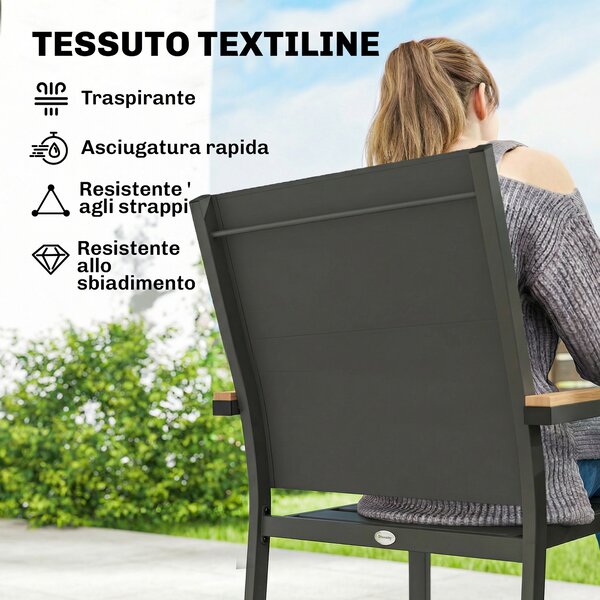 Outsunny Set 2 Sedie Giardino Impilabili con Seduta e Schienale Imbottiti, Grigio Scuro | Aosom Italy