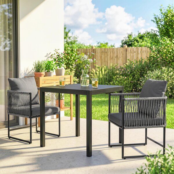Outsunny Sedia da giardino set da 2 resistente alle intemperie sedie da giardino in acciaio PE-Rattan con cuscino, braccioli e schienale 52x52x66 cm Grigio scuro | Aosom Italy