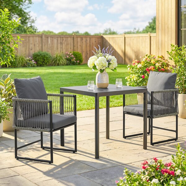 Outsunny Sedia da giardino set da 2 resistente alle intemperie sedie da giardino in acciaio PE-Rattan con cuscino, braccioli e schienale 52x52x66 cm Grigio scuro | Aosom Italy