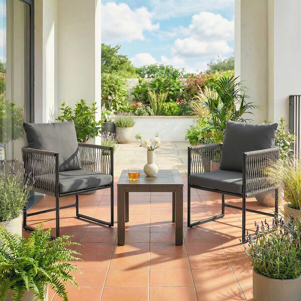 Outsunny Sedia da giardino set da 2 resistente alle intemperie sedie da giardino in acciaio PE-Rattan con cuscino, braccioli e schienale 52x52x66 cm Grigio scuro | Aosom Italy