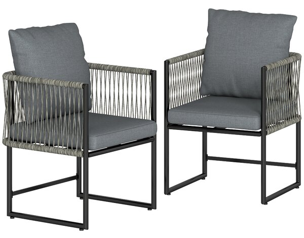 Outsunny Sedia da giardino set da 2 resistente alle intemperie sedie da giardino in acciaio PE-Rattan con cuscino, braccioli e schienale 52x52x66 cm Grigio scuro | Aosom Italy
