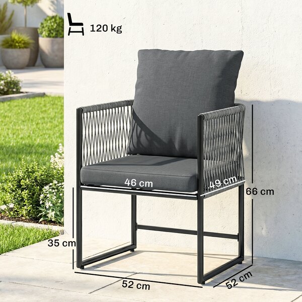 Outsunny Sedia da giardino set da 2 resistente alle intemperie sedie da giardino in acciaio PE-Rattan con cuscino, braccioli e schienale 52x52x66 cm Grigio scuro | Aosom Italy