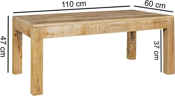 Tavolino RUSTICA 110 x 60 x 47 cm in legno massiccio di mango naturale