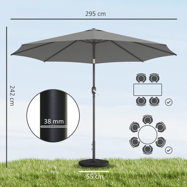 Outsunny Ombrellone Rotondo Inclinabile 3x3 m con Manovella, in Metallo e Poliestere, Grigio Scuro | Aosom Italy
