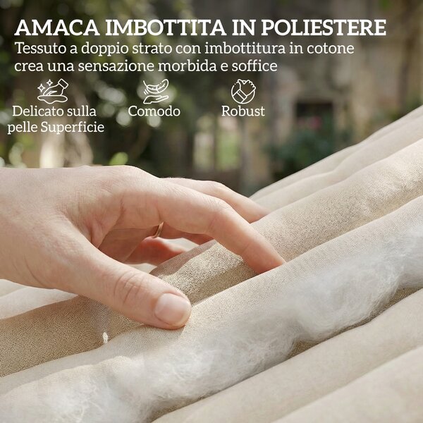 Outsunny Amaca da Giardino con Cuscino e Tasca, in Poliestere con Barre di Legno, 325x140x2.5 cm, Bianco Crema | Aosom Italy