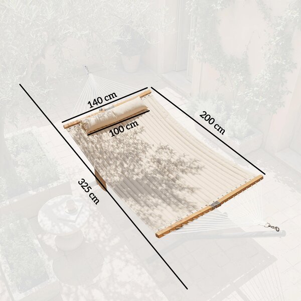 Outsunny Amaca da Giardino con Cuscino e Tasca, in Poliestere con Barre di Legno, 325x140x2.5 cm, Bianco Crema | Aosom Italy