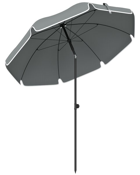 Outsunny Ombrellone da Spiaggia Inclinabile con Ancora per la Sabbia e Borsa da Trasporto, Ø150x185 cm, Grigio Scuro | Aosom Italy