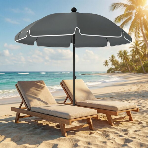 Outsunny Ombrellone da Spiaggia Inclinabile con Ancora per la Sabbia e Borsa da Trasporto, Ø150x185 cm, Grigio Scuro | Aosom Italy