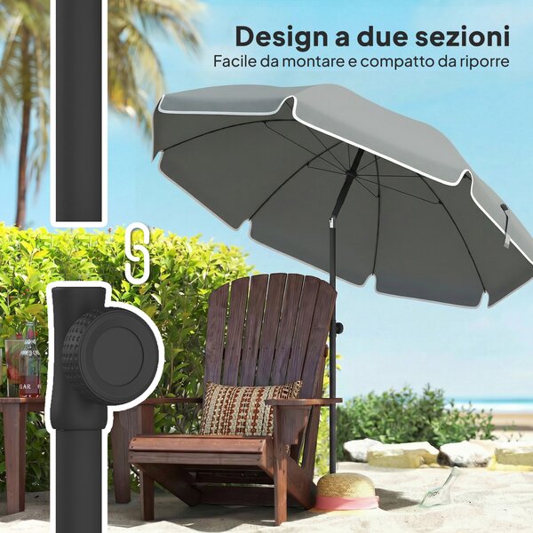 Outsunny Ombrellone da Spiaggia Inclinabile con Ancora per la Sabbia e Borsa da Trasporto, Ø150x185 cm, Grigio Scuro | Aosom Italy