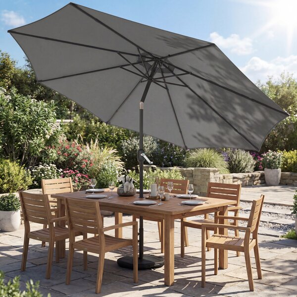 Outsunny Ombrellone Rotondo Inclinabile 3x3 m con Manovella, in Metallo e Poliestere, Grigio Scuro | Aosom Italy