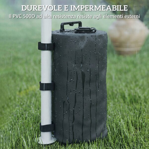 Outsunny Set 4 Zavorre per Gazebo con Maniglie e Cinghie a Strappo, Ø20x32.5cm, Nero | Aosom Italy