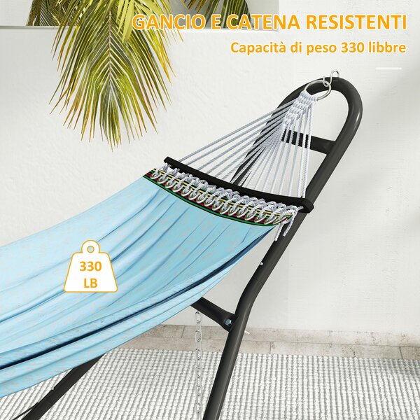 Outsunny Supporto per Amaca Regolabile e Antiscivolo con Ganci a S, in Acciaio, 278x97x112 cm Nero | Aosom Italy