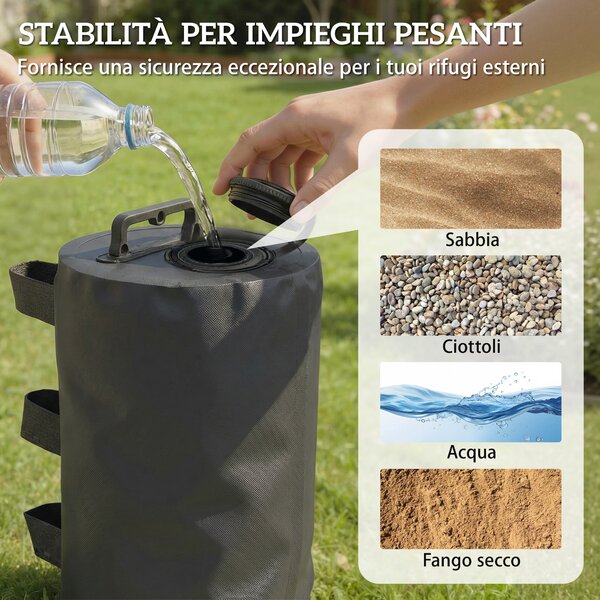Outsunny Set 4 Zavorre per Gazebo con Maniglie e Cinghie a Strappo, Ø20x32.5cm, Nero | Aosom Italy