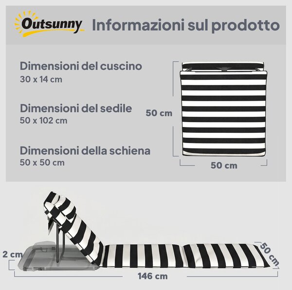 Outsunny Set 2 Sdraio da Spiaggia con Poggiatesta Imbottito, in Metallo e Tessuto Oxford, 146x50x2 cm, Grigio e Bianco | Aosom Italy
