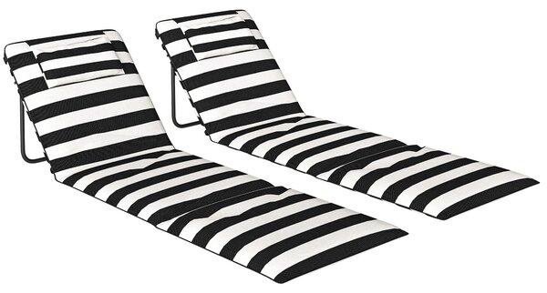 Outsunny Set 2 Sdraio da Spiaggia con Poggiatesta Imbottito, in Metallo e Tessuto Oxford, 146x50x2 cm, Grigio e Bianco | Aosom Italy