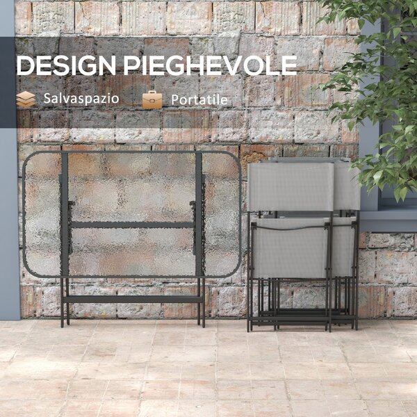 Outsunny Set Tavolo e Sedie da Giardino 5pz con 4 Sedie Pieghevoli in Texteline Traspirante, Grigio | Aosom Italy