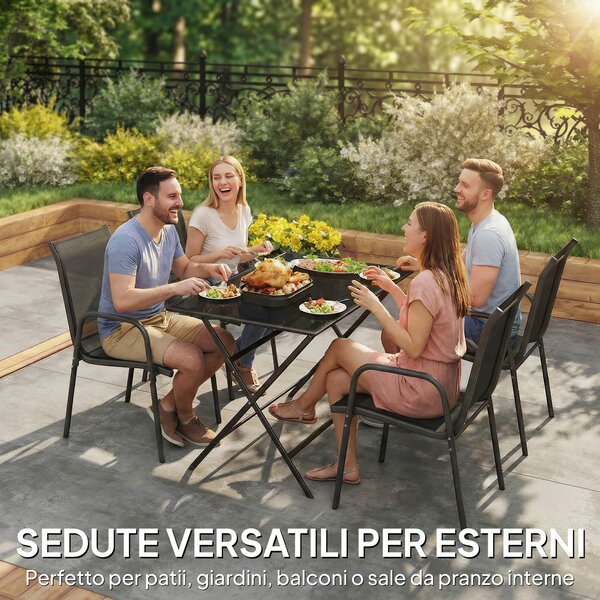 Outsunny Set 4 Sedie Impilabili e Traspiranti con Braccioli e Schienale Alto, in Metallo e Poliestere, 51L x 69P x 87A cm, Nero | Aosom Italy