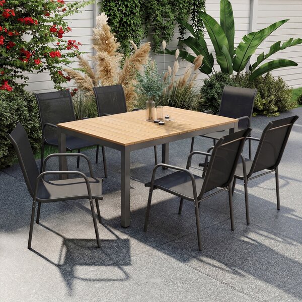 Set 6 Sedie Impilabili 51x69x87 cm Traspiranti con Braccioli e Schienale Alto in Metallo e Poliestere Nero