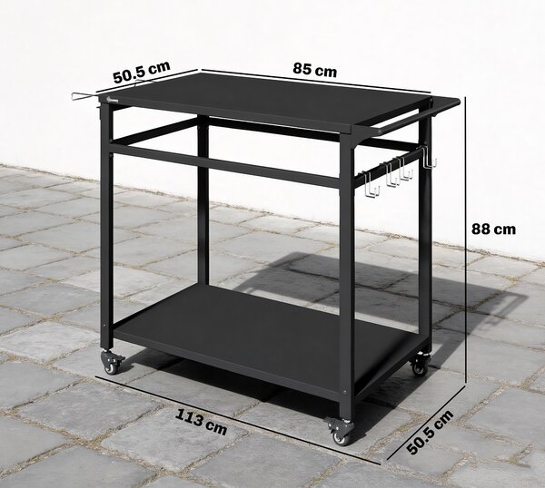 Outsunny Carrello Barbecue, 2 Ripiani, Supporto Pizza, Portasacchi e Ganci, Nero. | Aosom Italy
