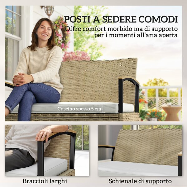 Outsunny Panca Contenitore 125L con Cuscino Imbottito, in Metallo, 123x70x82 cm, Cachi | Aosom Italy