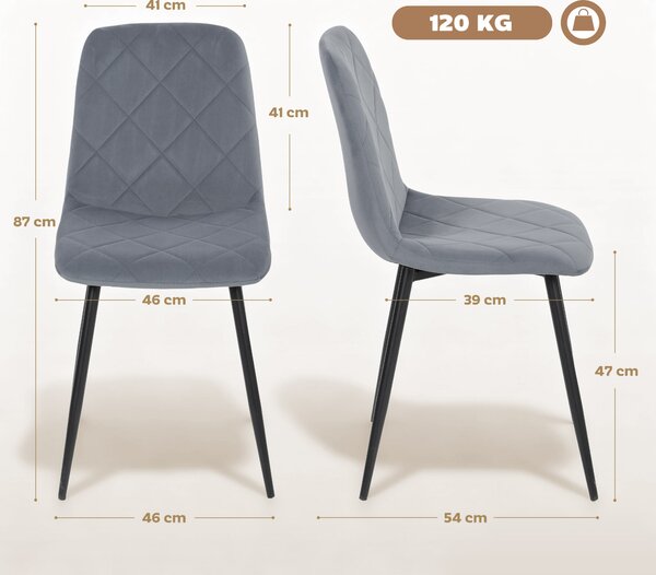 HOMCOM Sedie da pranzo, set da 4 sedie da cucina con schienale, effetto velluto, sedie imbottite con gambe metalliche, per tavolo da pranzo, grigio | Aosom Italy