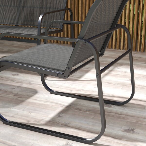 Outsunny Garnitura da giardino 4 pezzi, 2 poltrone, divano 2 posti, tavolo con piano in vetro, tessuto traspirante, struttura metallica, nero | Aosom Italy