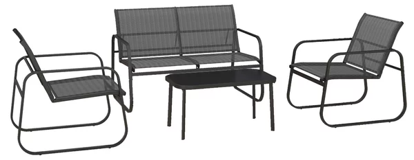 Set 4 Pezzi Salotto da Giardino con 2 Poltrone Divano 2 Posti e Tavolo in Mesh Nero