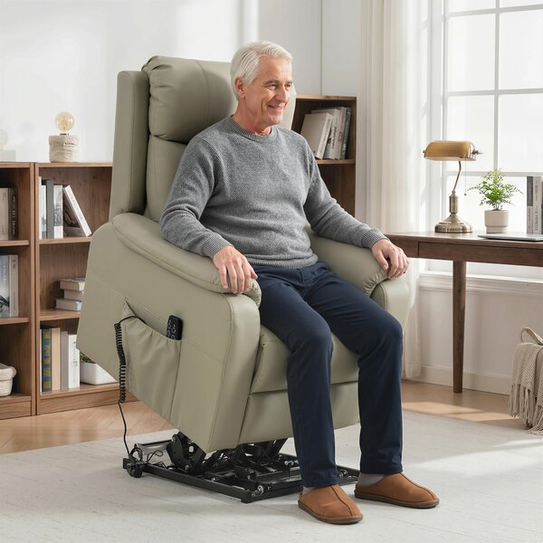 HOMCOM Poltrona Elettrica Alzapersona Reclinabile 170° in Pelle Finta Traspirante con 2 Motori, Telecomando, 4 Ruote, Freno, Poggiapiedi, Tasche Laterali, Crema | Aosom Italy