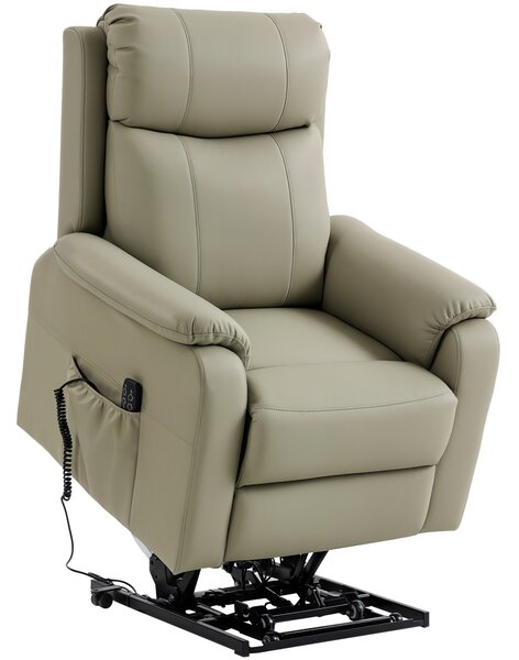 HOMCOM Poltrona Elettrica Alzapersona Reclinabile 170° in Pelle Finta Traspirante con 2 Motori, Telecomando, 4 Ruote, Freno, Poggiapiedi, Tasche Laterali, Crema | Aosom Italy