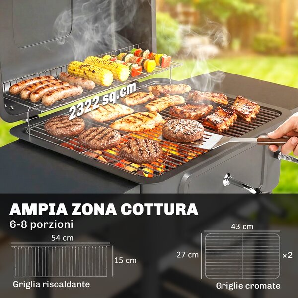 Outsunny Barbecue a Carbone, Affumicatore Portatile con Ventilazione, Termometro e Mensole Laterali, Nero | Aosom Italy