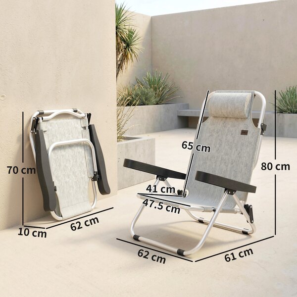 Outsunny Set 2 Sedie a Sdraio Pieghevoli e Reclinabili su 4 Posizioni con Poggiatesta, in Alluminio, 62x61x80 cm, Grigio | Aosom Italy