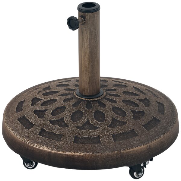 Outsunny Base per Ombrellone in Resina da 21 kg Rotonda con Ruote e Freni, Bronzo | Aosom Italy