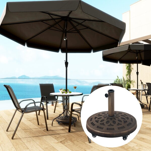 Outsunny Base per Ombrellone in Resina da 21 kg Rotonda con Ruote e Freni, Bronzo | Aosom Italy