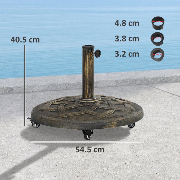 Outsunny Base per Ombrellone in Resina da 20 kg Rotonda con Ruote e Freni, Bronzo | Aosom Italy
