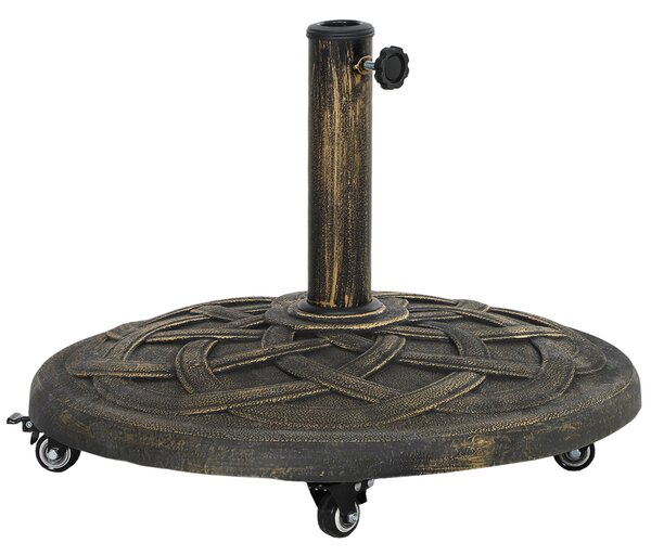 Outsunny Base per Ombrellone in Resina da 20 kg Rotonda con Ruote e Freni, Bronzo | Aosom Italy
