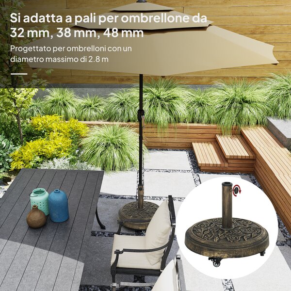 Outsunny Base per Ombrellone Rotonda in Resina da 21 kg con Ruote e Freni, Bronzo | Aosom Italy