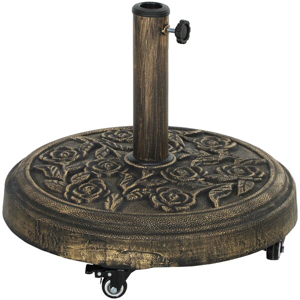Outsunny Base per Ombrellone Rotonda in Resina da 21 kg con Ruote e Freni, Bronzo | Aosom Italy