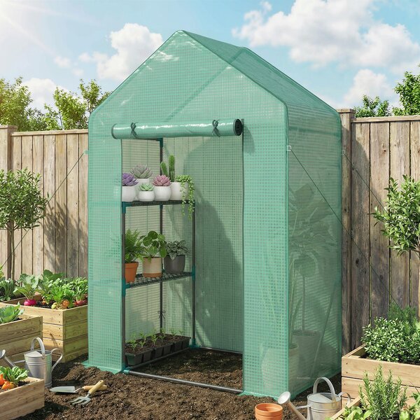 Outsunny Serra da Giardino 143 x 73 x 195 cm con Scaffale a 2 Ripiani, Verde | Aosom Italy