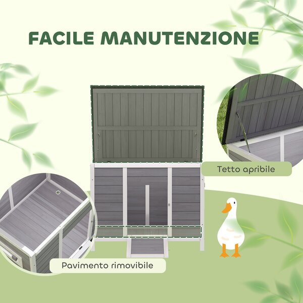 PawHut Casetta per Anatre con Tetto Apribile, Finestrelle e Rampa, in Legno, 93x70x72 cm, Multicolore | Aosom Italy