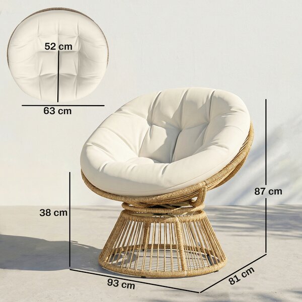 Outsunny Poltrona Papasan Rattan 360° Moon Chair con Cuscino Interni/Esterni, Bianco Crema | Aosom Italy