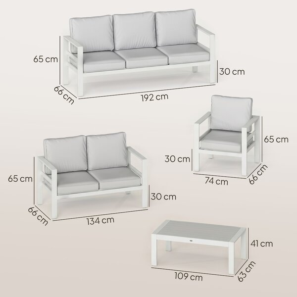 Outsunny Mobili da Giardino in Alluminio con Divano 3 Posti, 2 Sedie e Tavolo per Esterni, Bianco | Aosom Italy