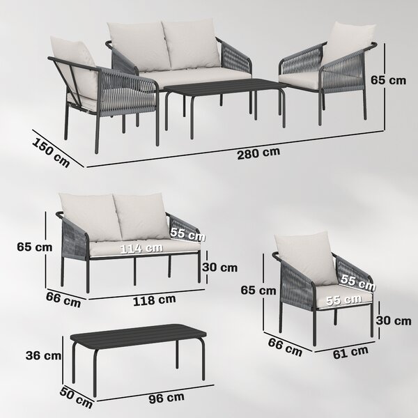 Outsunny Set da Giardino in Rattan 4 Pezzi con Divano, Poltrone, Tavolo, Khaki | Aosom Italy