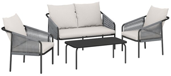 Outsunny Set da Giardino in Rattan 4 Pezzi con Divano, Poltrone, Tavolo, Khaki | Aosom Italy